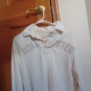 Men's Hollister Off White Vintage Long Sleeve Sweat-Button Down Shirt